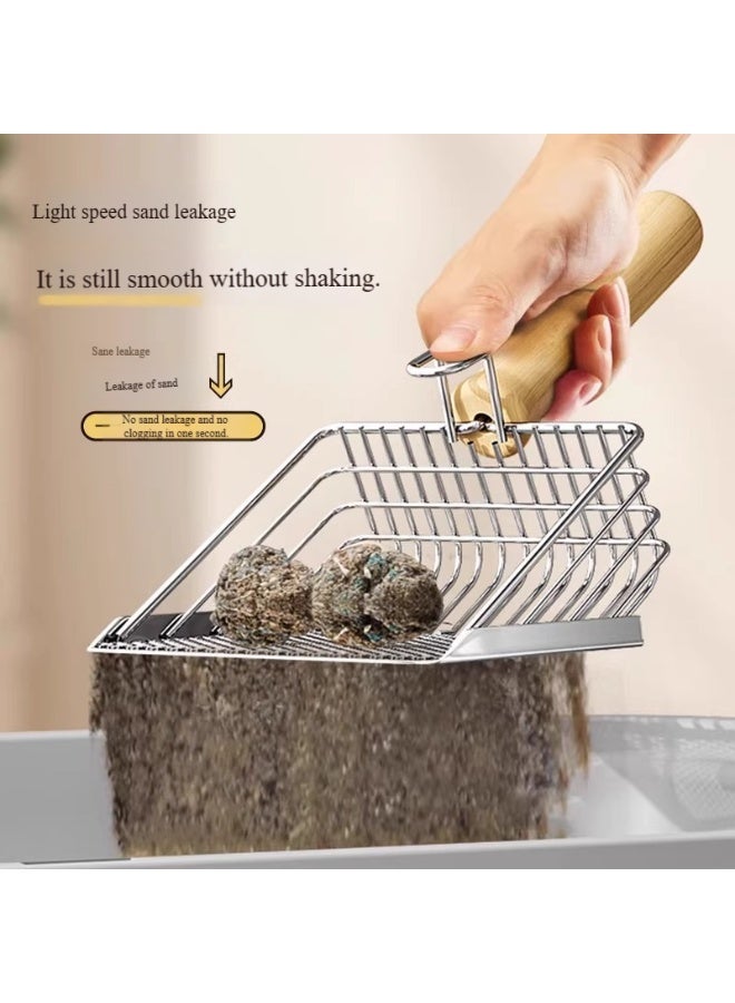 Oldzhan 2-in-1 wooden handle cat litter shovel walnut sand small hole bentonite mineral sand filter shovel pet supplies - Image 1